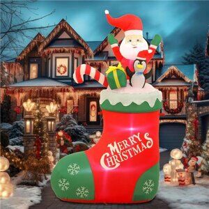 6FT Christmas Inflatables Outdoor Decorations, Inflatable Santa and Penguin